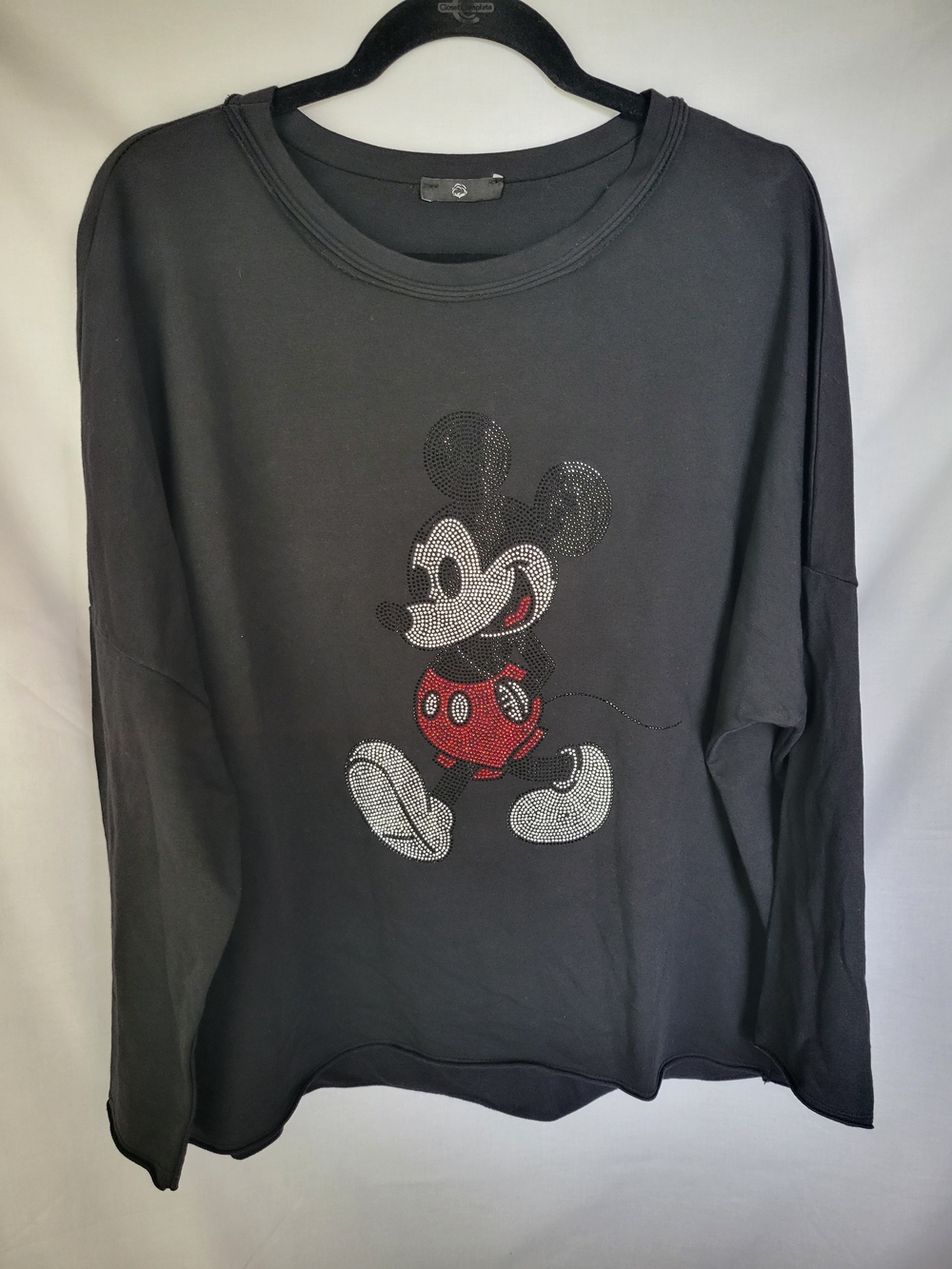 Women's Black Mickey Mouse Rhinestone Long-sleeve Tee